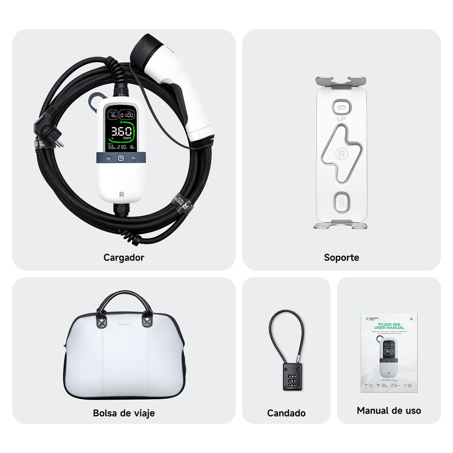 RHEIDON TECH Prijenosni 3,6kW EV punjač tipa 2, 7,5m kabel, IP65, Schuko utikač